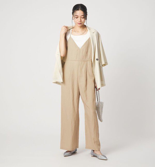 UNITED ARROWS green label relaxing「［size SHORT/TALLあり］フィブリル Vネック オールインワン」|オールインワン|BEIGE