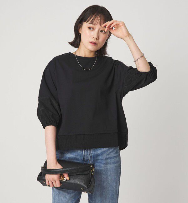 UNITED ARROWS green label relaxing「タフタ ドッキング ボリュームスリーブ プルオーバー」|Tシャツ・カットソー|BLACK