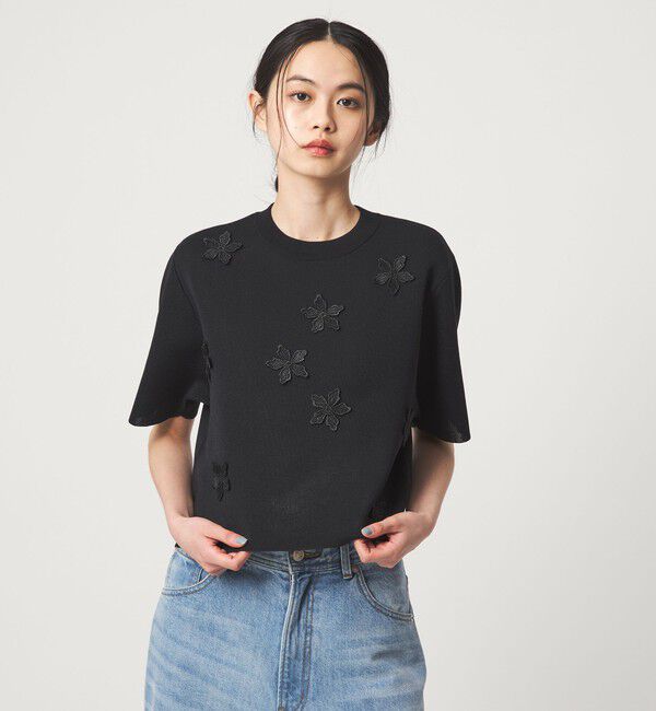 EMMEL REFINES「＜EMMEL REFINES＞EM HW フラワーモチーフ ショートスリーブ ニット」|ニット・セーター|