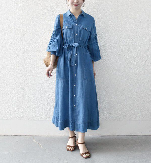 SHIPS any「SHIPS any:〈手洗い可能〉シアー デニム ポケット ロング シャツ ワンピース」|ワンピース|ライトブルー