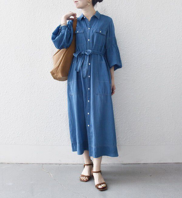 SHIPS any「SHIPS any:〈手洗い可能〉シアー デニム ポケット ロング シャツ ワンピース」|ワンピース|