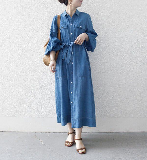 SHIPS any「SHIPS any:〈手洗い可能〉シアー デニム ポケット ロング シャツ ワンピース」|ワンピース|