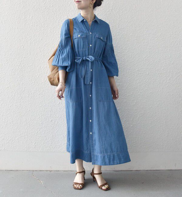 SHIPS any「SHIPS any:〈手洗い可能〉シアー デニム ポケット ロング シャツ ワンピース」|ワンピース|