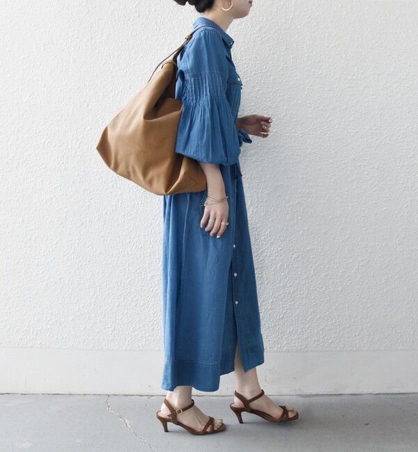 SHIPS any「SHIPS any:〈手洗い可能〉シアー デニム ポケット ロング シャツ ワンピース」|ワンピース|