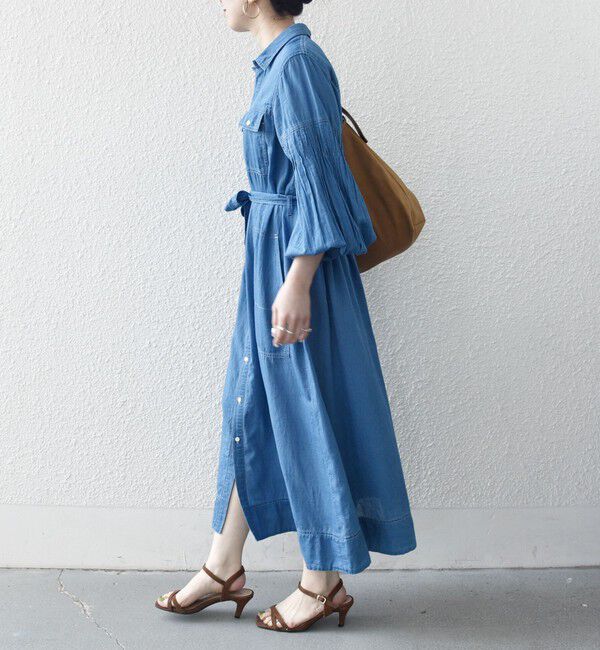 SHIPS any「SHIPS any:〈手洗い可能〉シアー デニム ポケット ロング シャツ ワンピース」|ワンピース|