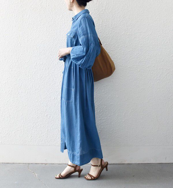 SHIPS any「SHIPS any:〈手洗い可能〉シアー デニム ポケット ロング シャツ ワンピース」|ワンピース|