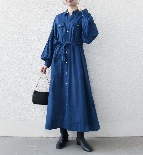 SHIPS any「SHIPS any:〈手洗い可能〉シアー デニム ポケット ロング シャツ ワンピース」|ワンピース|