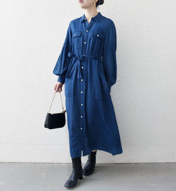 SHIPS any「SHIPS any:〈手洗い可能〉シアー デニム ポケット ロング シャツ ワンピース」|ワンピース|