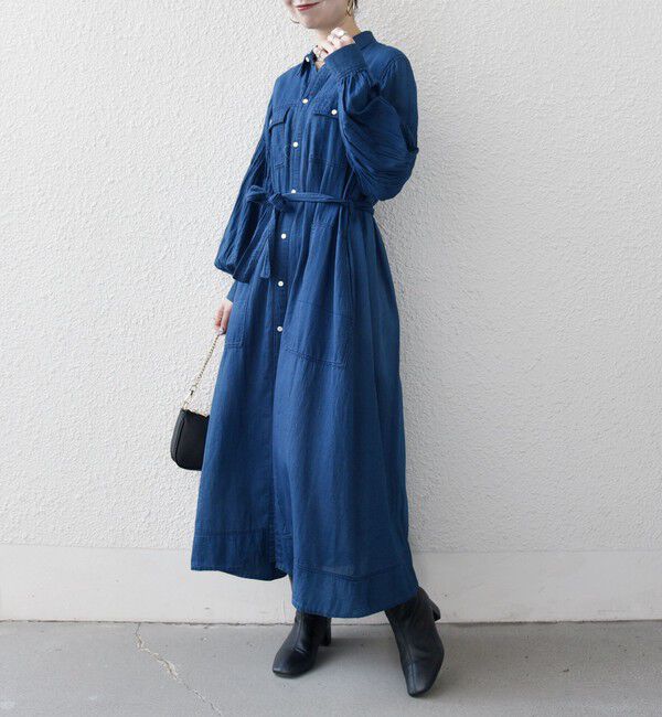 SHIPS any「SHIPS any:〈手洗い可能〉シアー デニム ポケット ロング シャツ ワンピース」|ワンピース|