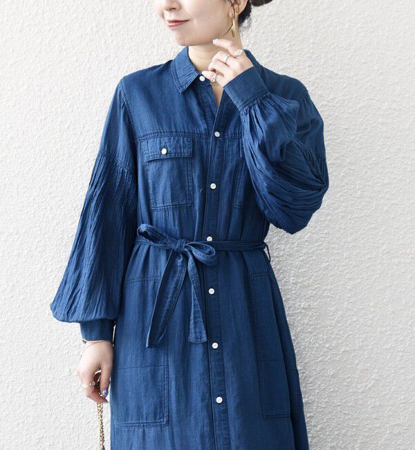 SHIPS any「SHIPS any:〈手洗い可能〉シアー デニム ポケット ロング シャツ ワンピース」|ワンピース|