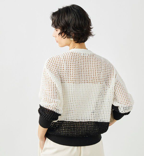 NOLLEY'S「《手洗い可能》テープメッシュ編Vネックカーディガン」|カーディガン|オフホワイト