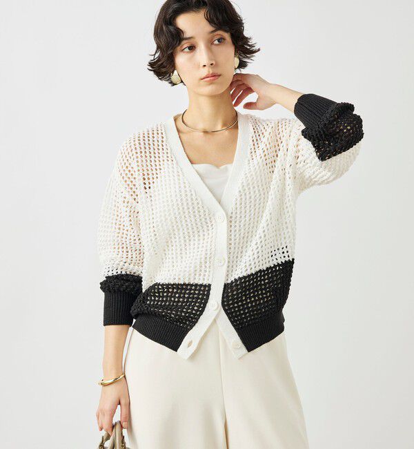 NOLLEY'S「《手洗い可能》テープメッシュ編Vネックカーディガン」|カーディガン|