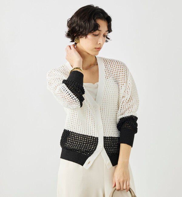 NOLLEY'S「《手洗い可能》テープメッシュ編Vネックカーディガン」|カーディガン|