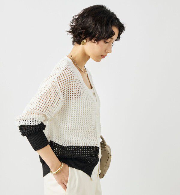 NOLLEY'S「《手洗い可能》テープメッシュ編Vネックカーディガン」|カーディガン|