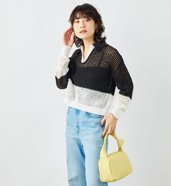 NOLLEY'S「《手洗い可能》テープメッシュ編ポロプルオーバー」|ニット・セーター|