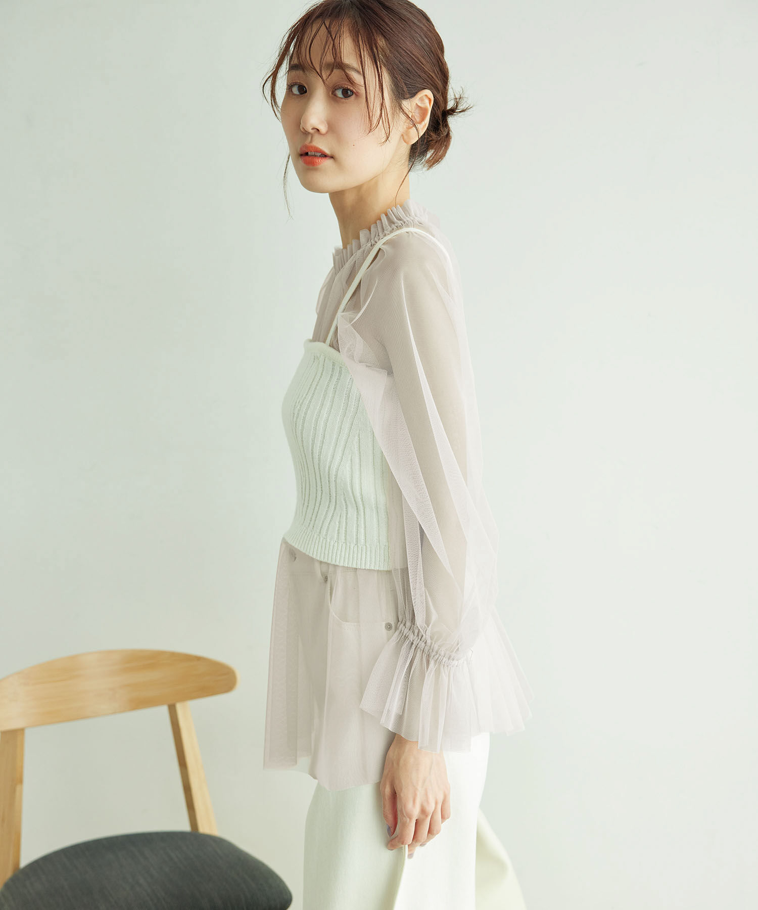 Rope&rsquo;Picnic「チュールトップス」|シャツ・ブラウス|ライトグレー(08)