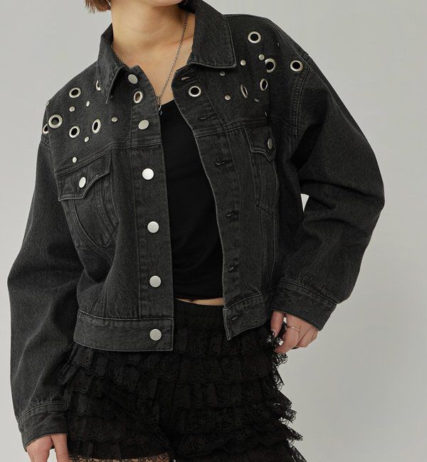  「【UNISEX/ユニセックス】アイレットデニムジャケット」|ブルゾン・スタジャン|