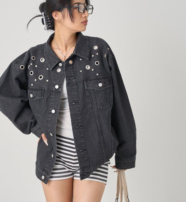  「【UNISEX/ユニセックス】アイレットデニムジャケット」|ブルゾン・スタジャン|