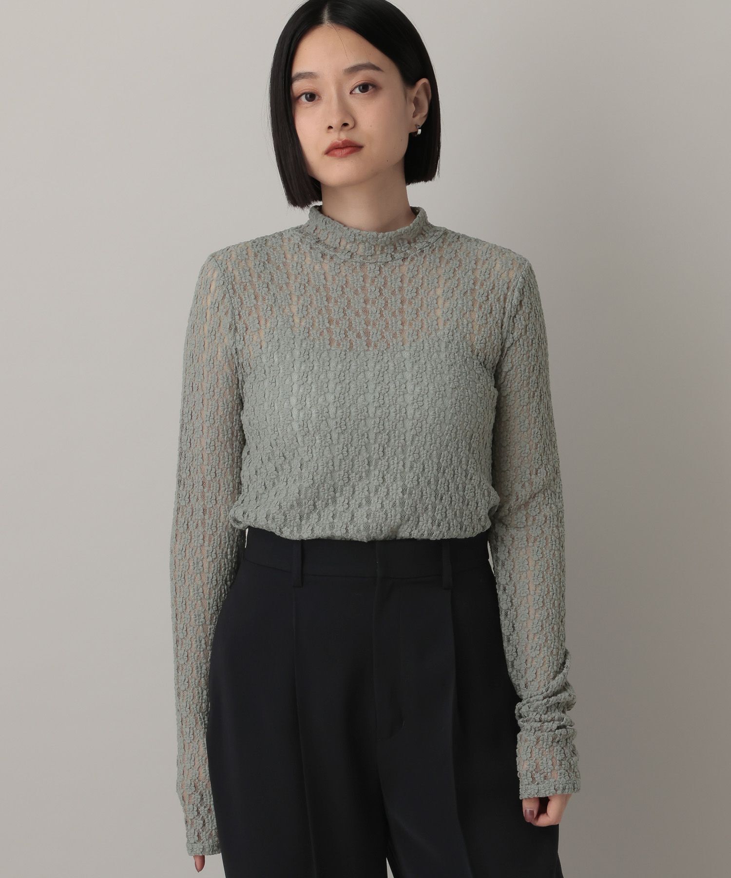 A part by 「ハイネックレースカットプルオーバー_長袖」|Tシャツ・カットソー|グレー