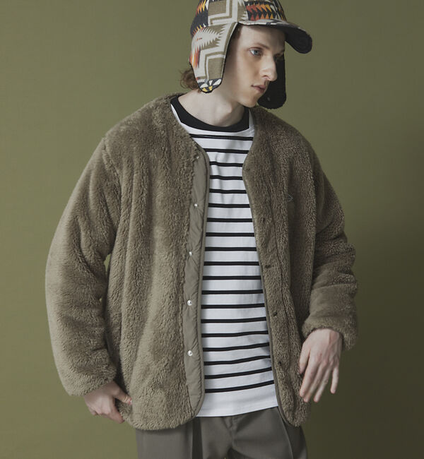 ABAHOUSE「【KELTY / ケルティ】別注 ノーカラー フリース ボア オーバーサイズ ブ」|ブルゾン・スタジャン|グレージュ