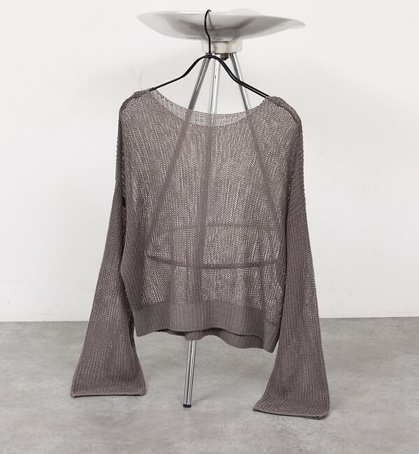 abahouse mavie「【リネンライク】シアーニットプルオーバー/春服/夏服/レイヤード/長袖【予約】」|ニット・セーター|グレー