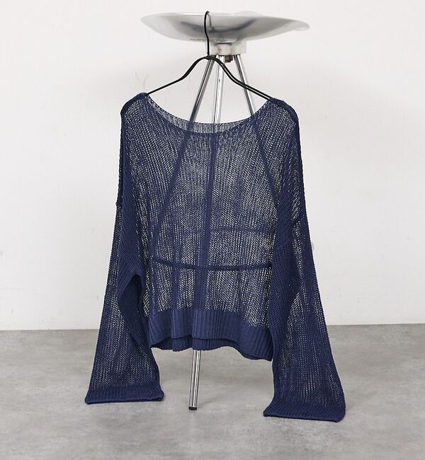 abahouse mavie「【リネンライク】シアーニットプルオーバー/春服/夏服/レイヤード/長袖【予約】」|ニット・セーター|ネイビー