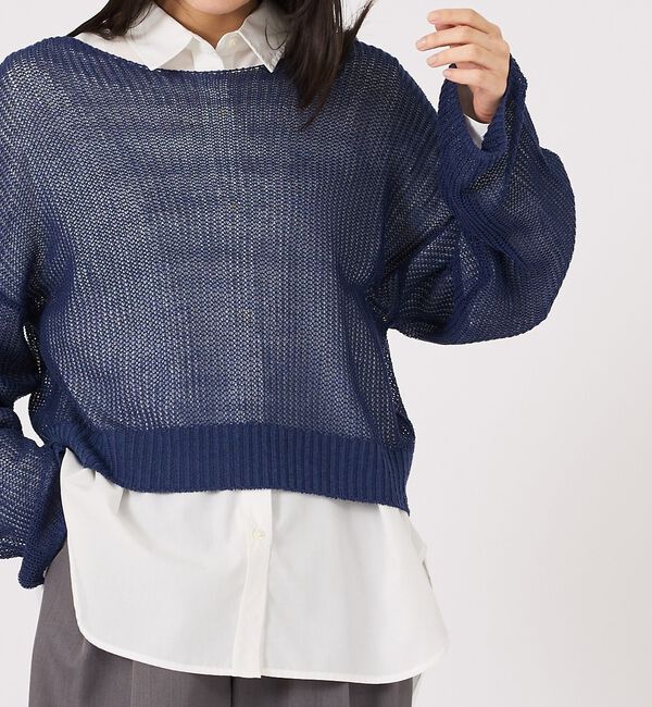 abahouse mavie「【リネンライク】シアーニットプルオーバー/春服/夏服/レイヤード/長袖【予約】」|ニット・セーター|