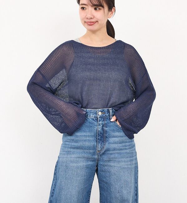 abahouse mavie「【リネンライク】シアーニットプルオーバー/春服/夏服/レイヤード/長袖【予約】」|ニット・セーター|