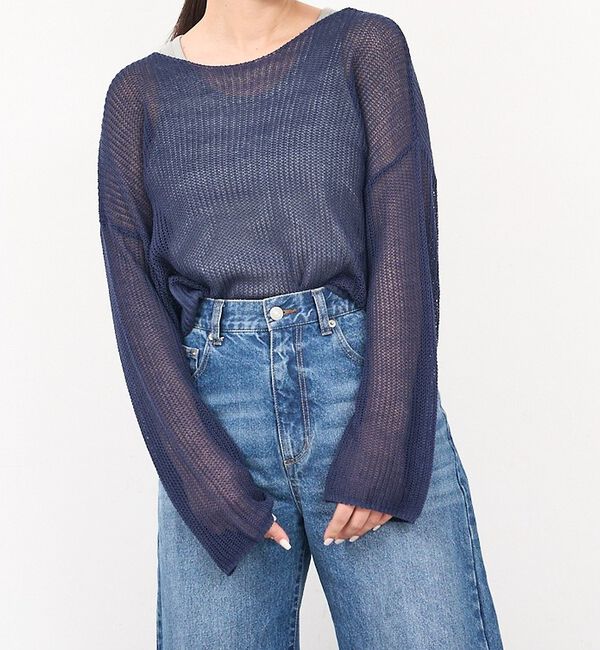 abahouse mavie「【リネンライク】シアーニットプルオーバー/春服/夏服/レイヤード/長袖【予約】」|ニット・セーター|