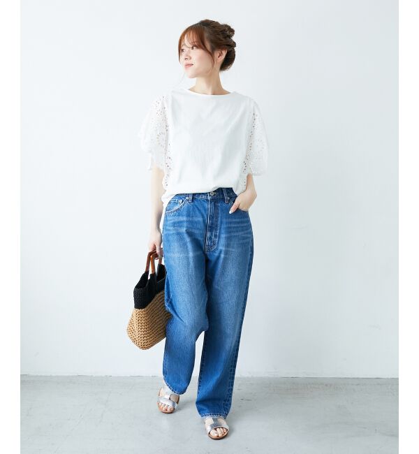  「《手洗い可能》スカラップレーススリーブカットソー」|Tシャツ・カットソー|