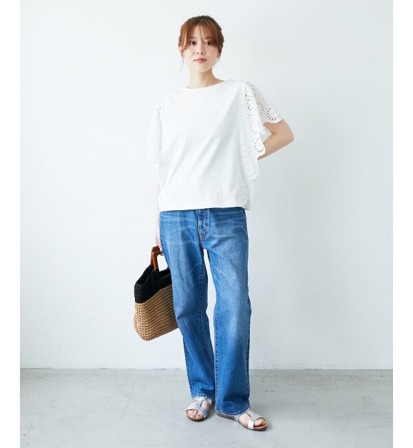  「《手洗い可能》スカラップレーススリーブカットソー」|Tシャツ・カットソー|