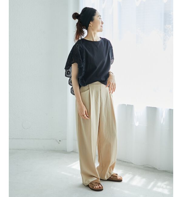  「《手洗い可能》スカラップレーススリーブカットソー」|Tシャツ・カットソー|