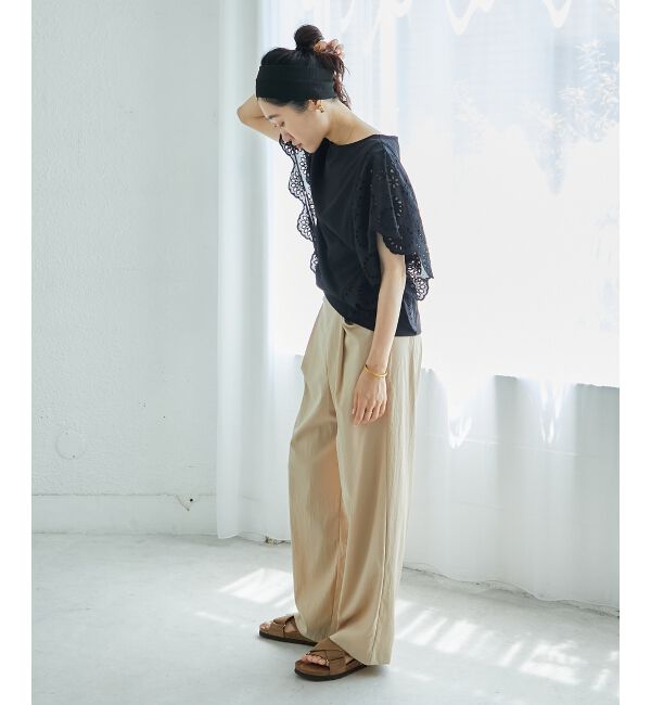  「《手洗い可能》スカラップレーススリーブカットソー」|Tシャツ・カットソー|