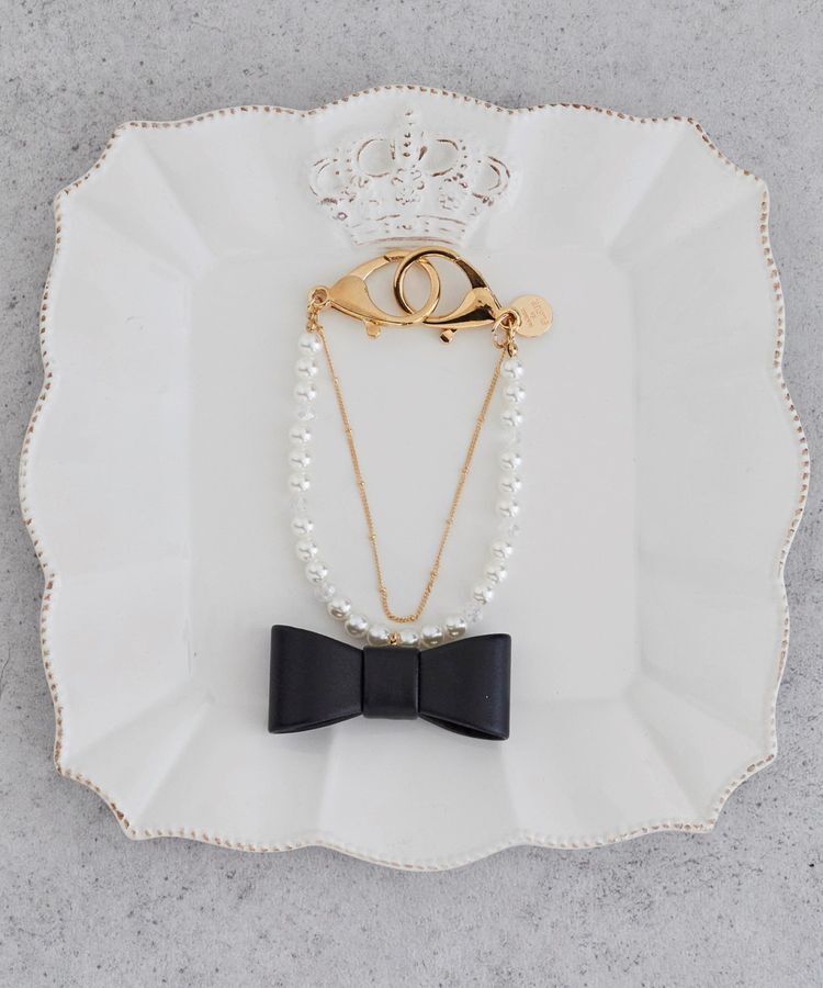 Maison de FLEUR「パール立体リボンチャーム」|その他|ブラック