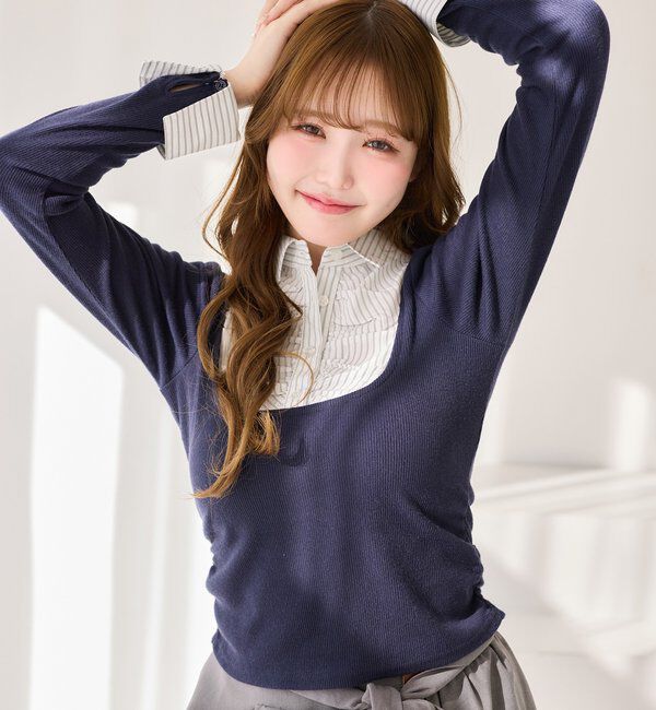  「ロゴ刺繍レイヤードトップス」|プルオーバー|