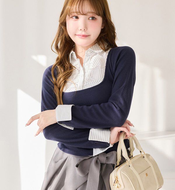  「ロゴ刺繍レイヤードトップス」|プルオーバー|