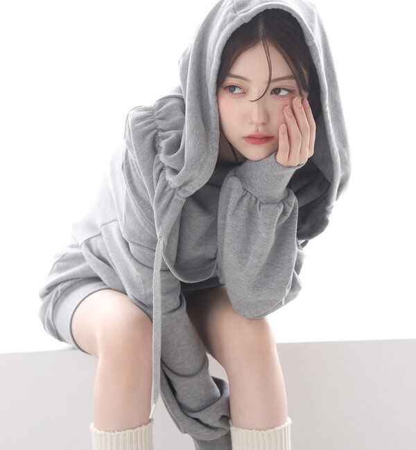  「オフショルパーカーワンピ」|ワンピース|グレー