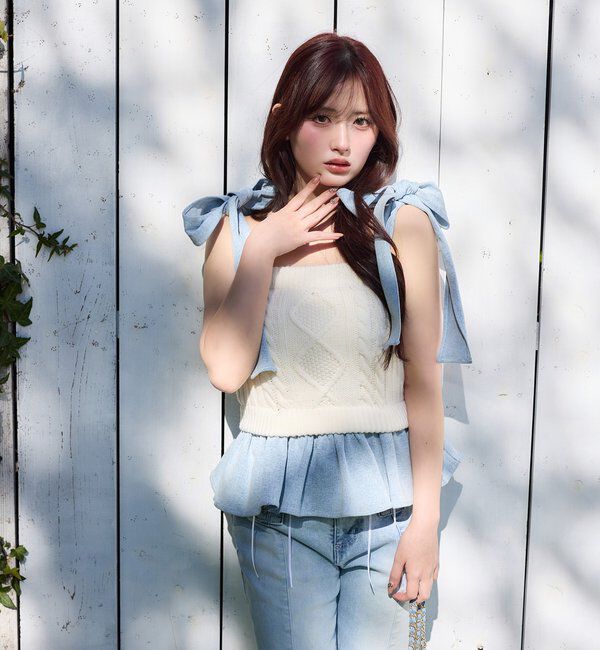  「【Denim Collection】肩リボンビスチェ」|シャツ・ブラウス|