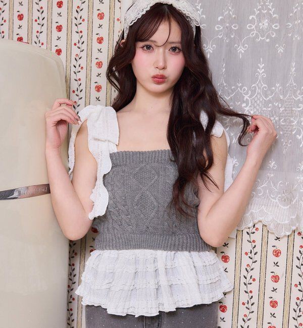  「【Denim Collection】肩リボンビスチェ」|シャツ・ブラウス|グレー