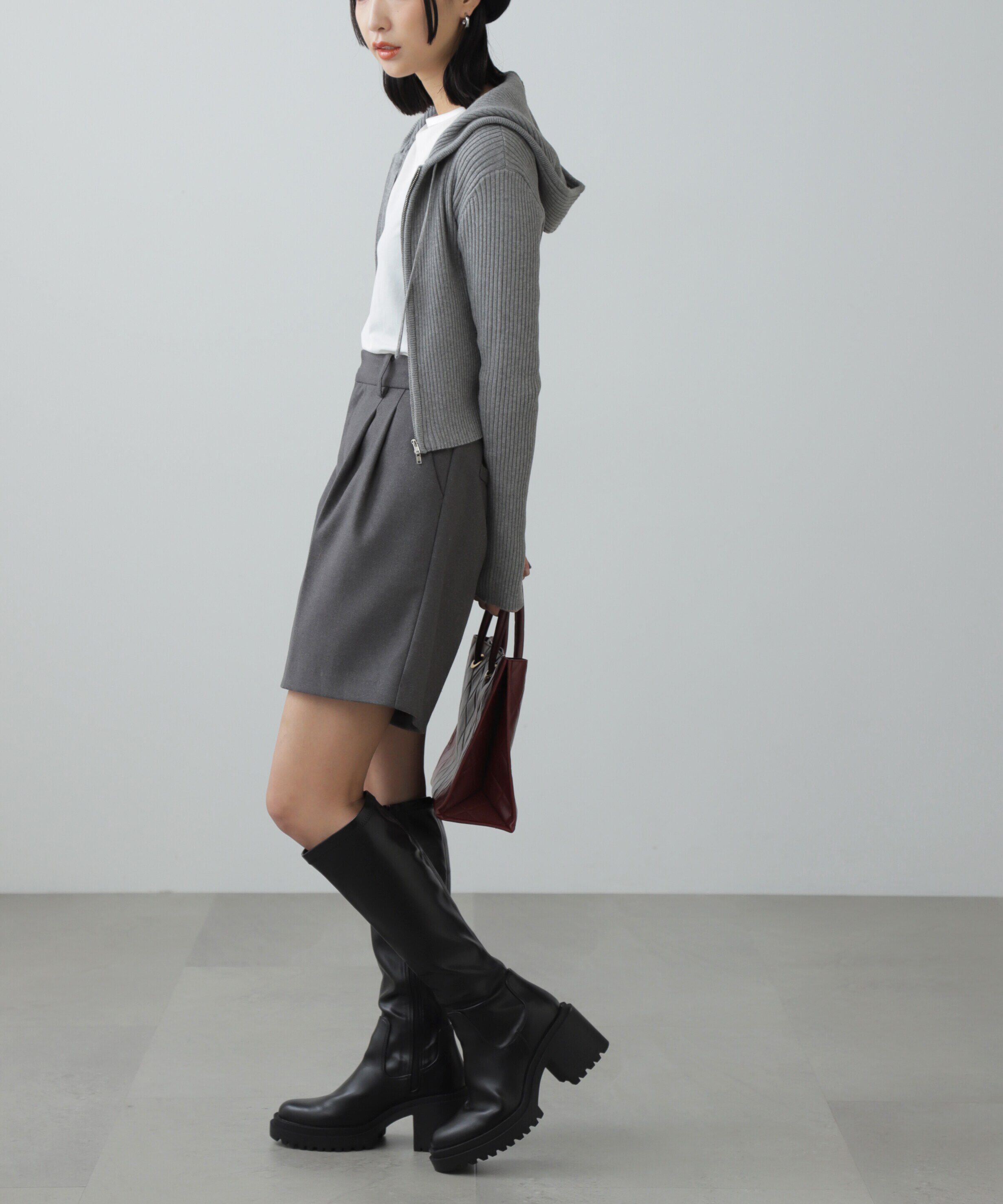  「配色リブショート丈ニットパーカー」|ニット・セーター|