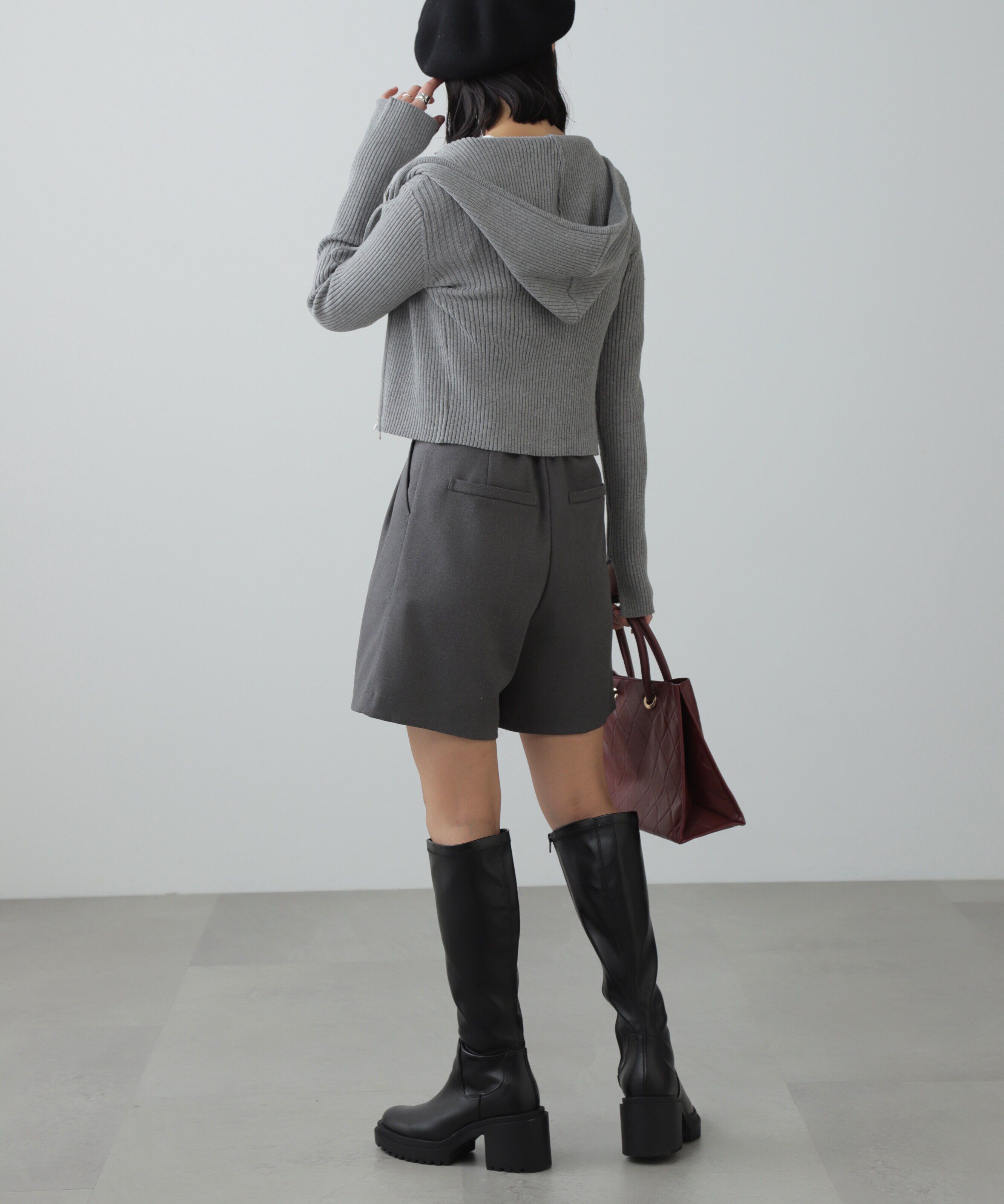  「配色リブショート丈ニットパーカー」|ニット・セーター|