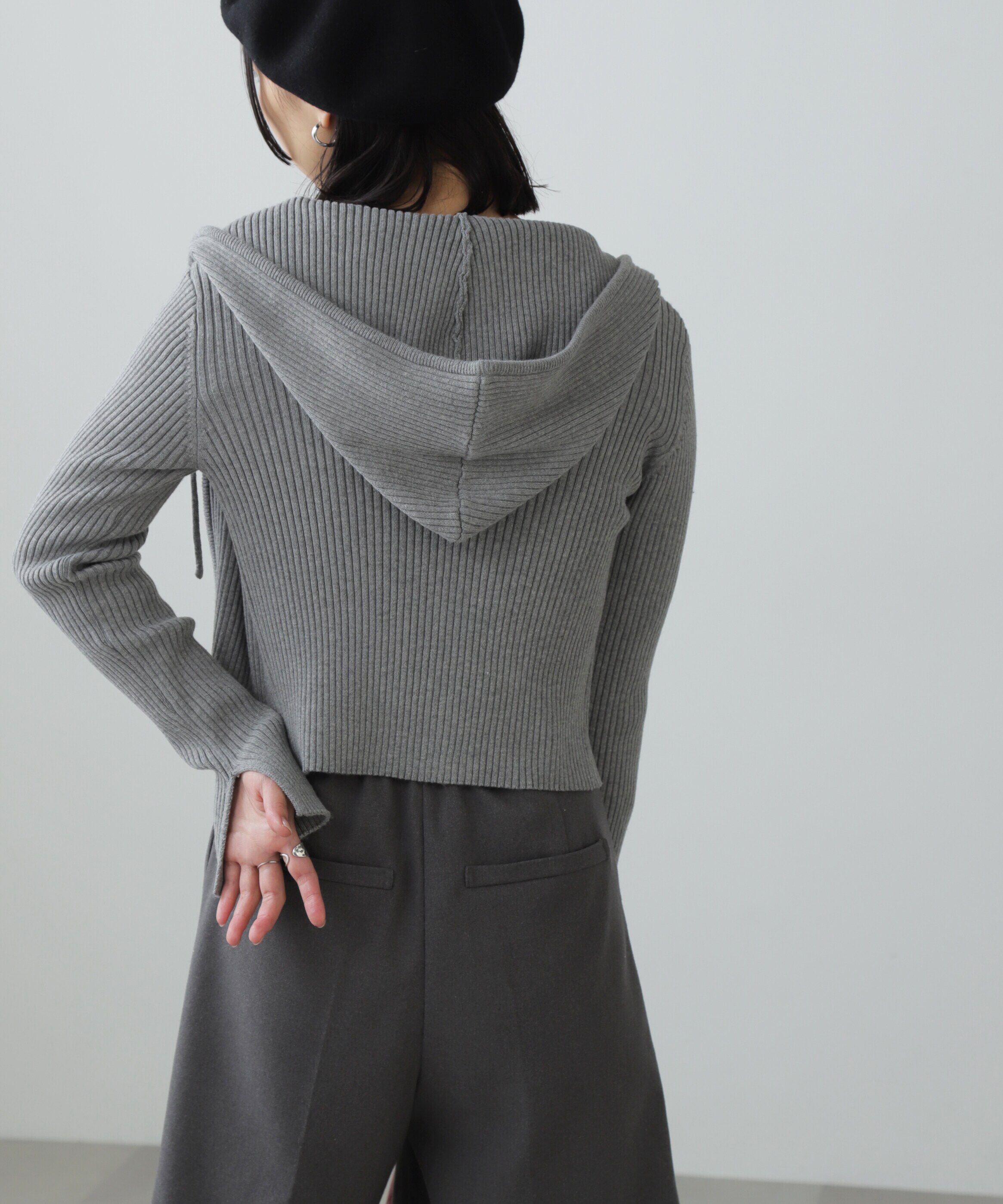  「配色リブショート丈ニットパーカー」|ニット・セーター|