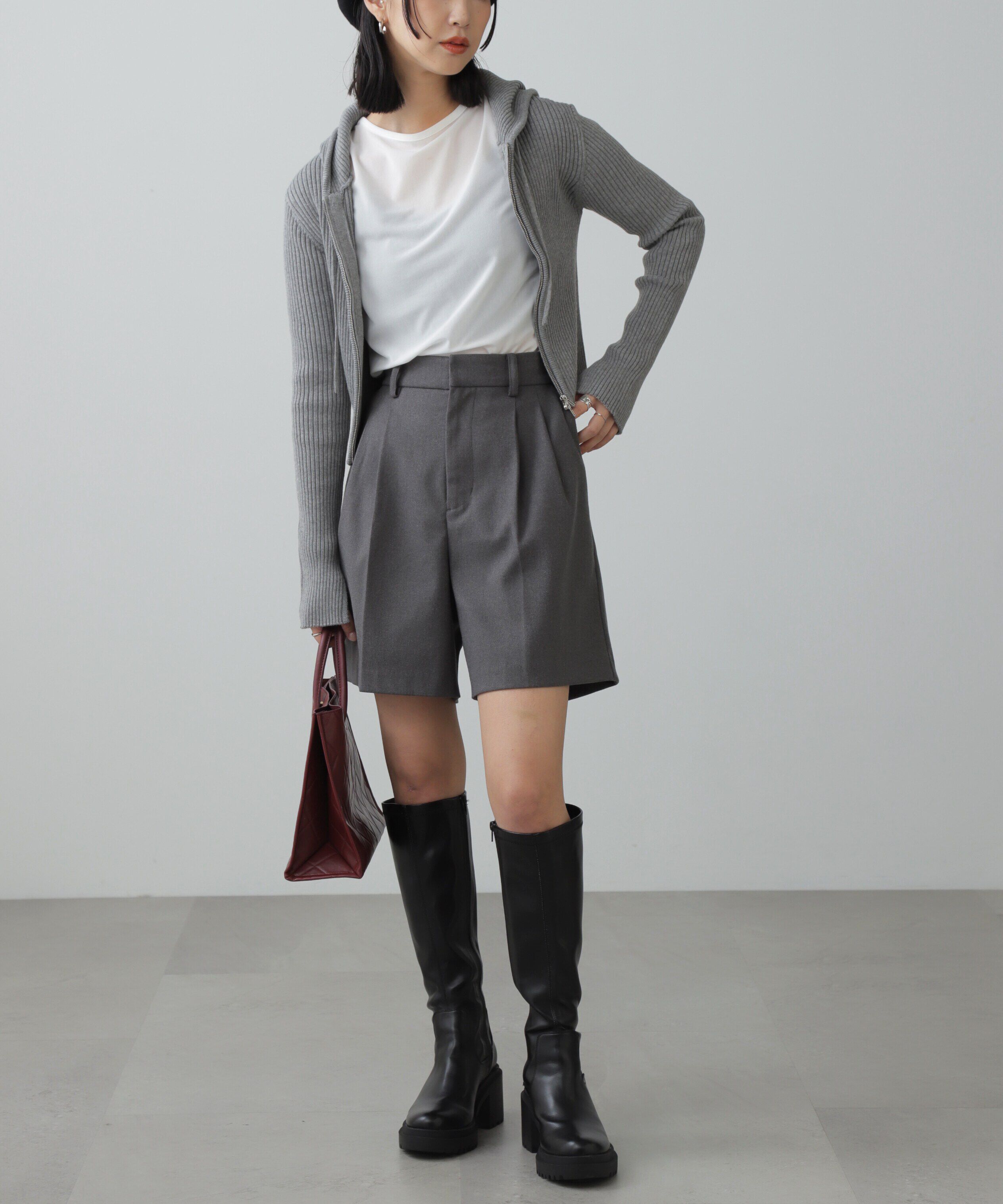  「配色リブショート丈ニットパーカー」|ニット・セーター|