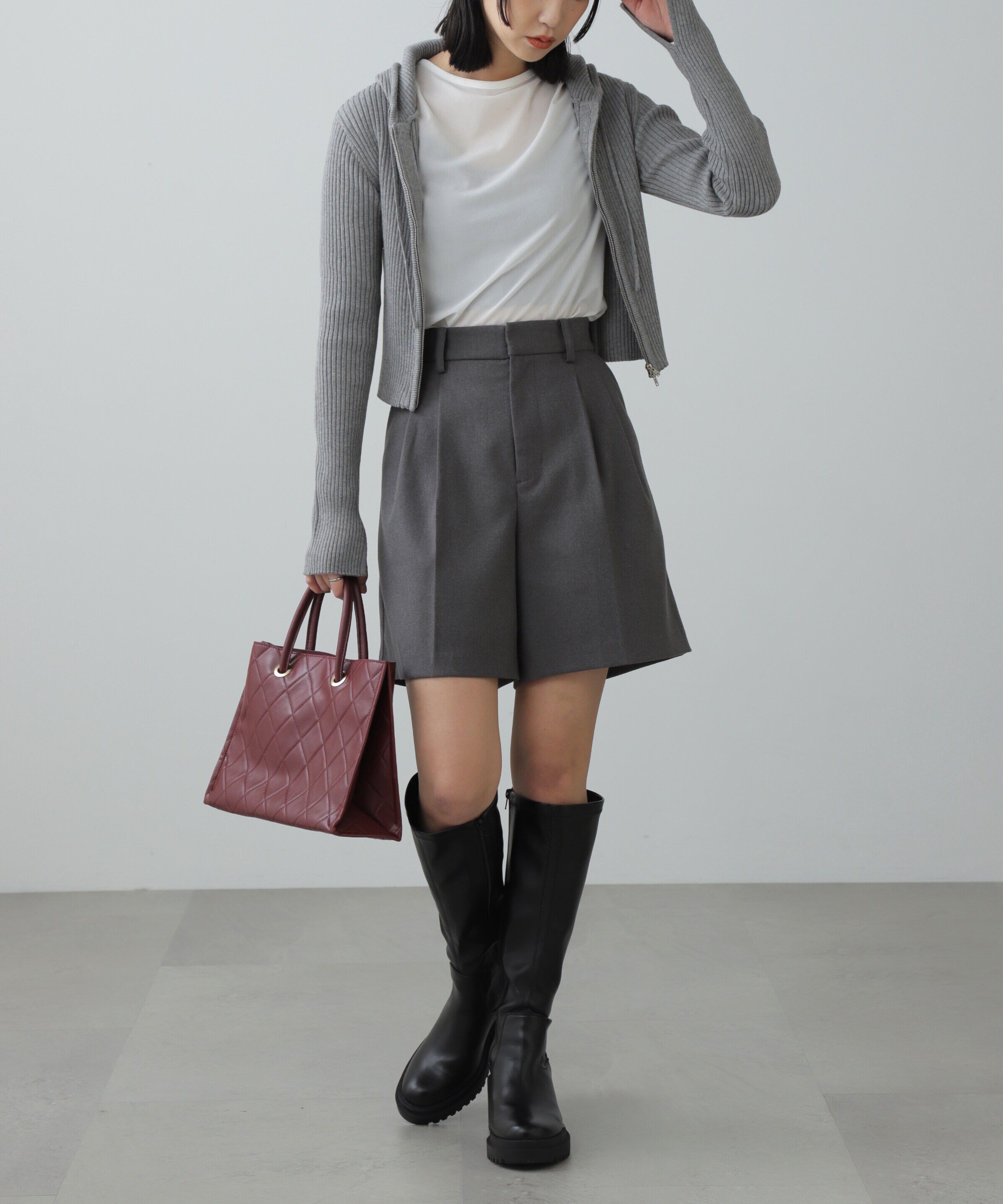  「配色リブショート丈ニットパーカー」|ニット・セーター|