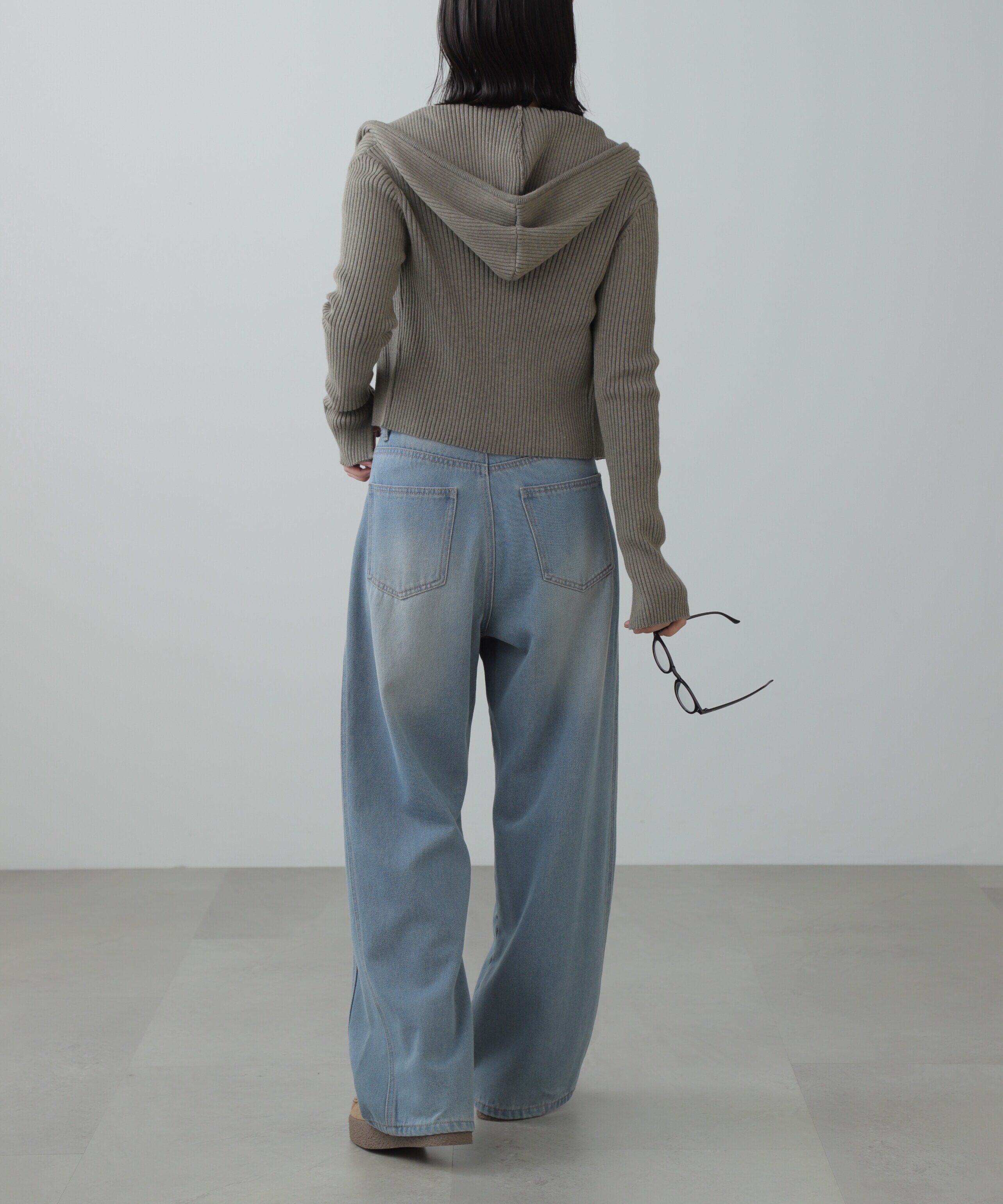  「配色リブショート丈ニットパーカー」|ニット・セーター|