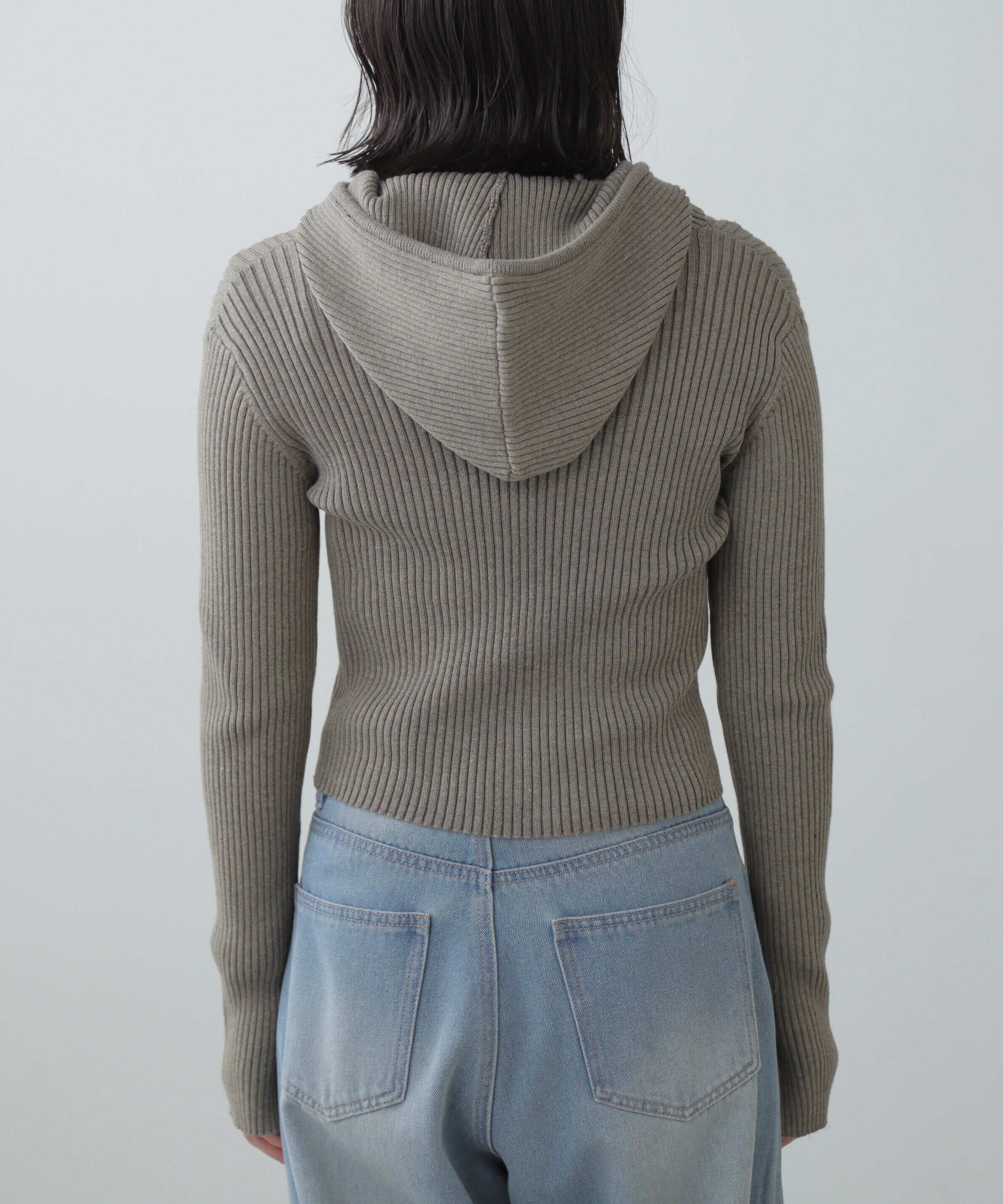  「配色リブショート丈ニットパーカー」|ニット・セーター|