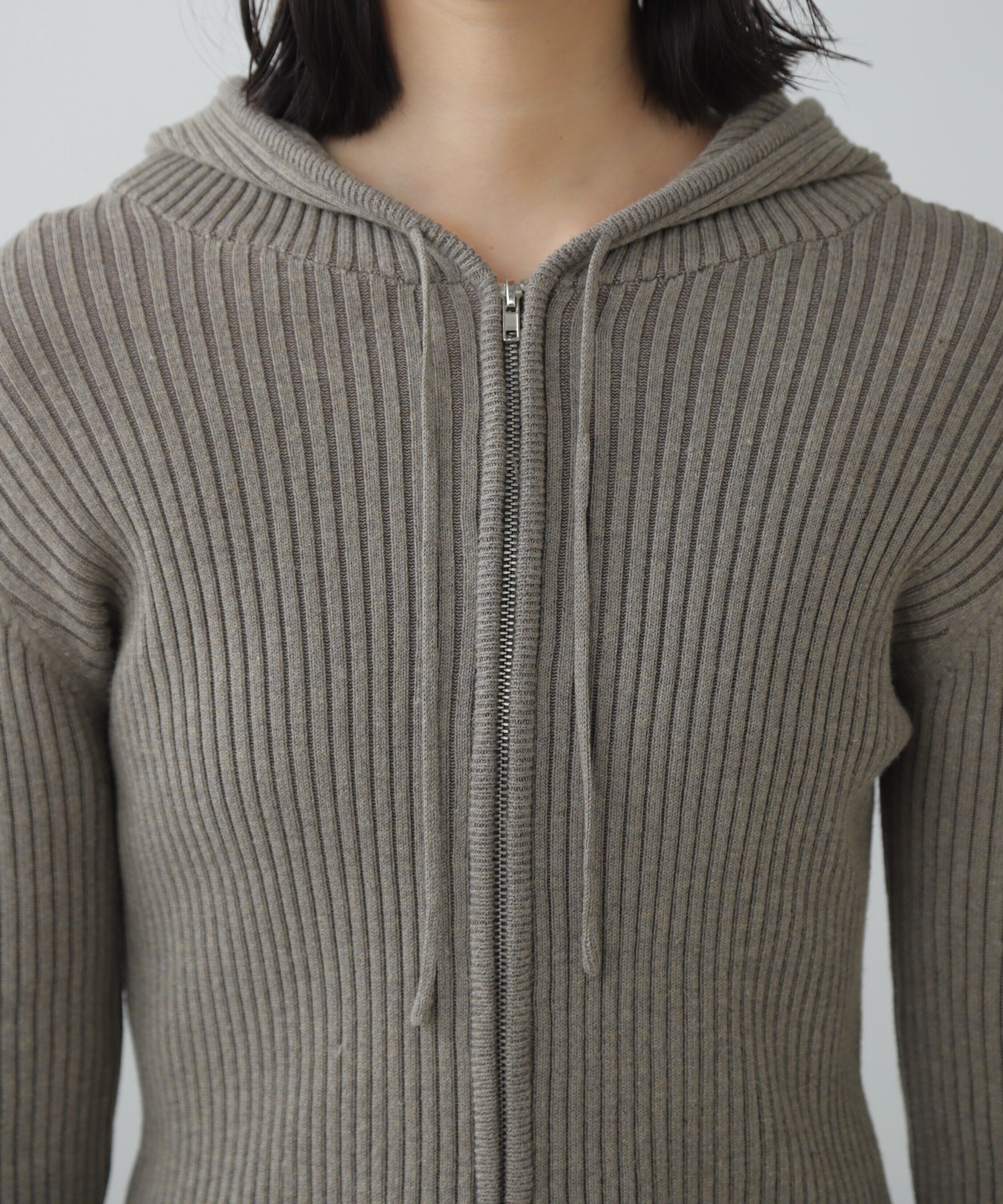  「配色リブショート丈ニットパーカー」|ニット・セーター|