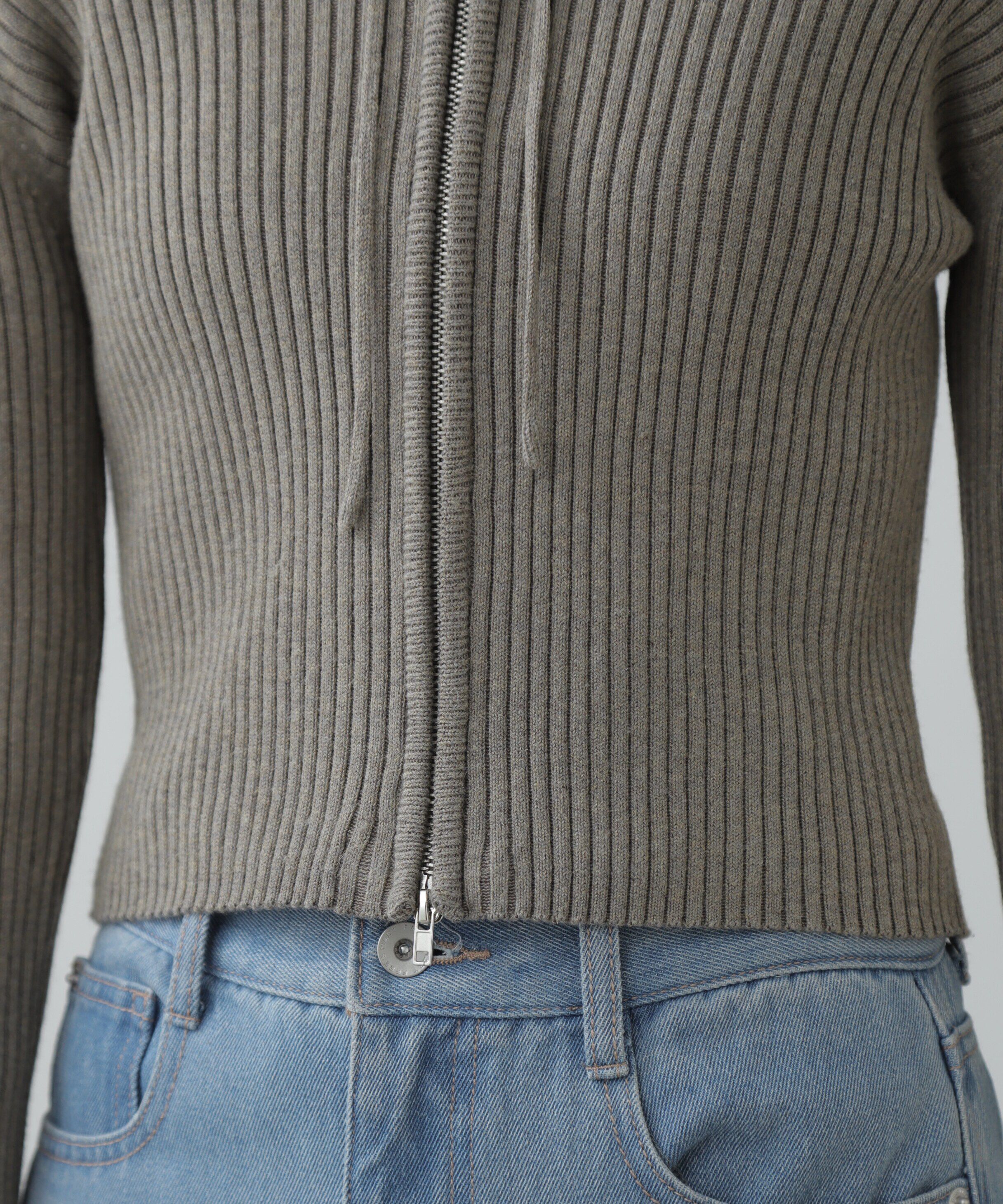  「配色リブショート丈ニットパーカー」|ニット・セーター|