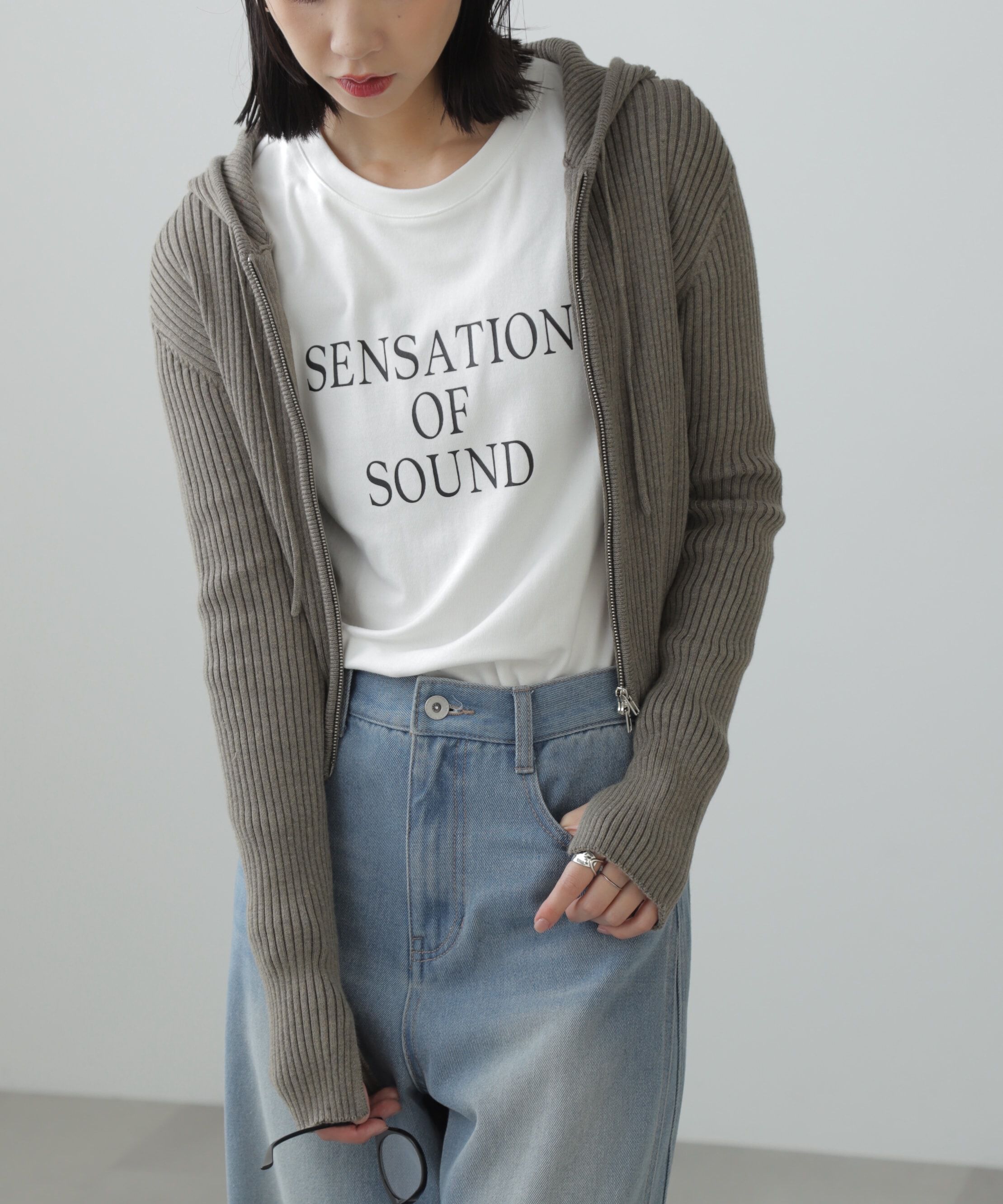  「配色リブショート丈ニットパーカー」|ニット・セーター|