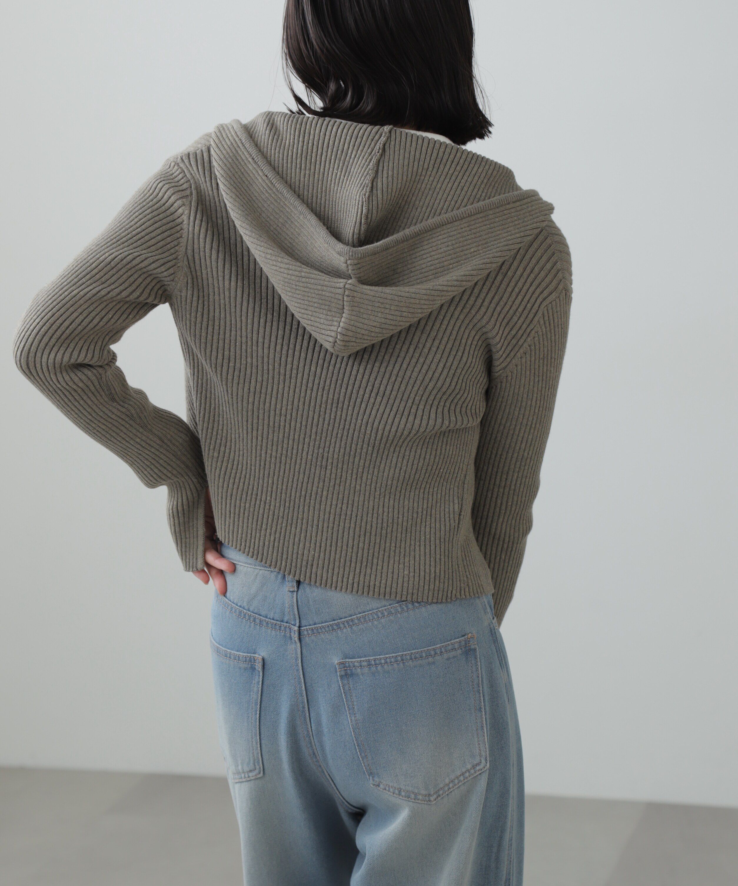  「配色リブショート丈ニットパーカー」|ニット・セーター|